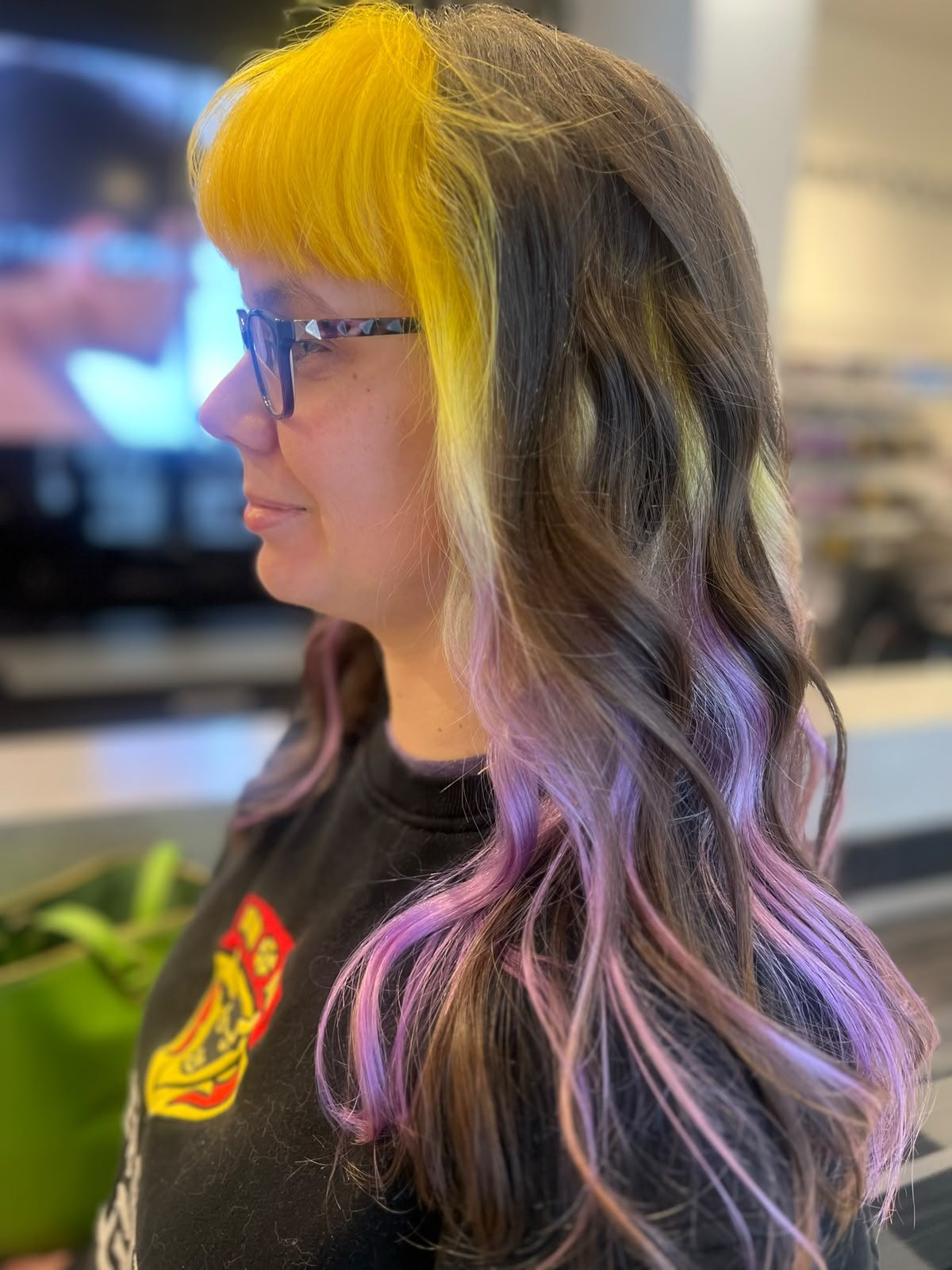 Yellow & violet colour by Kelly May at Shear Bliss