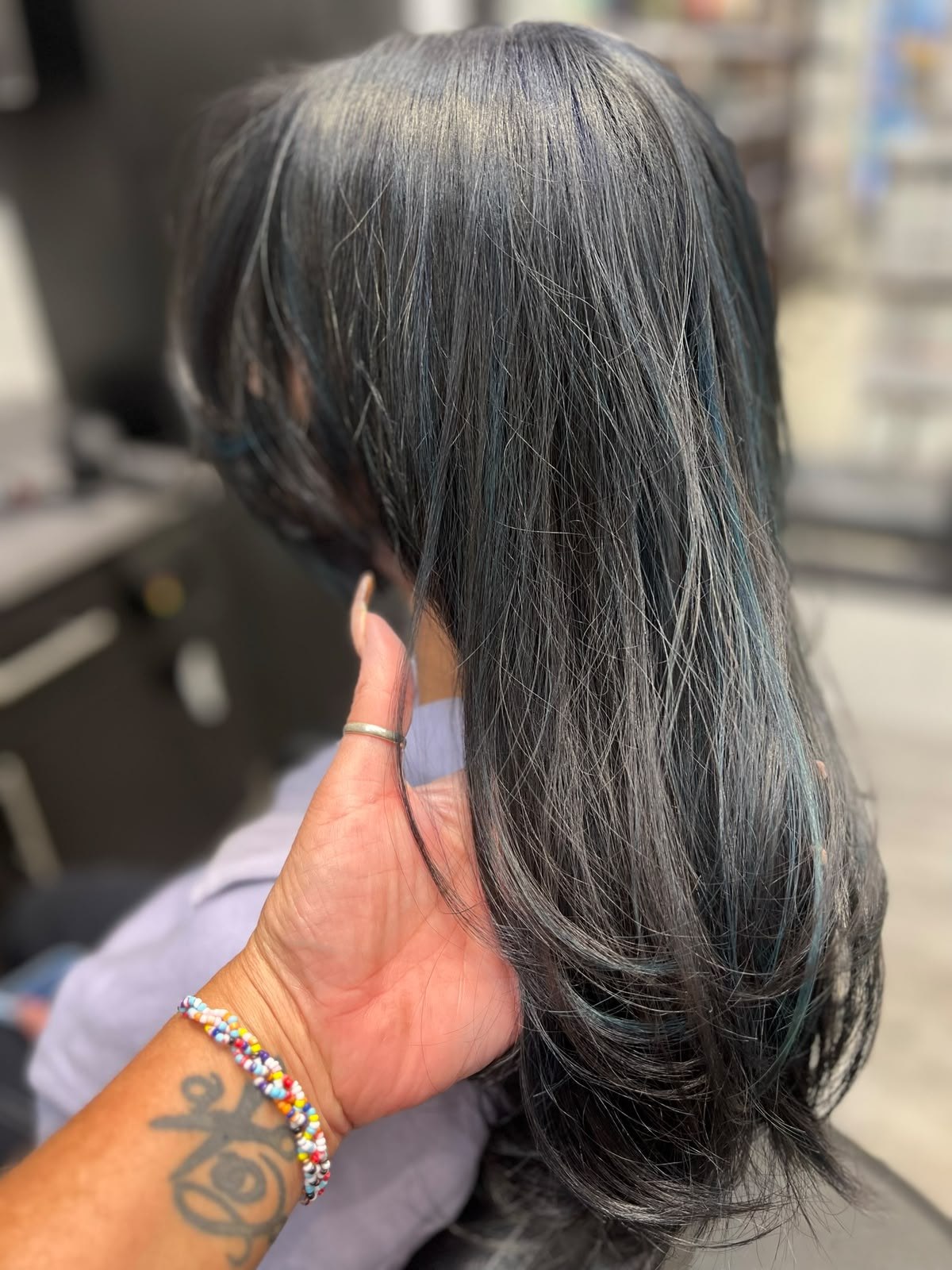Glossy dark layers by Kelly May at Shear Bliss